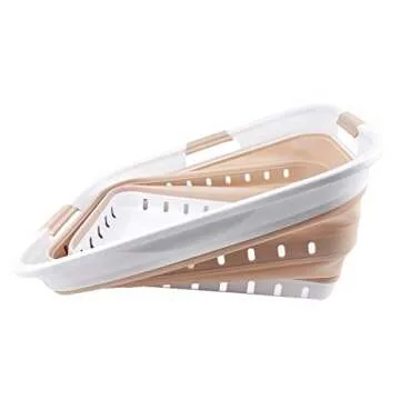 SAMMART 42L (11 gallon) Collapsible Plastic Laundry Basket - Foldable Pop Up Storage Container/Organizer - Space Saving Hamper/Basket (White/Beige)