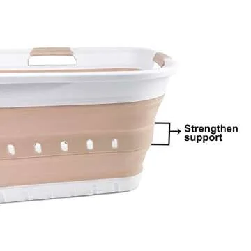 SAMMART 42L (11 gallon) Collapsible Plastic Laundry Basket - Foldable Pop Up Storage Container/Organizer - Space Saving Hamper/Basket (White/Beige)