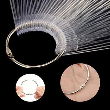 KOHAND 600PCS Nail Swatches Sticks, Fan-shaped Clear Nail Tips Nail Art Palette Board Practice Tool Set with Stainless Steel Ring Holder for Nail Art Polish Display and DIY