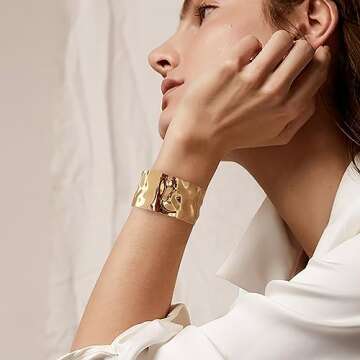 ENSKEFEN Wide Gold Cuff Bracelet for Women Irregular Hammered Gold Open Cuff Bracelets Chunky Statement Gold Bracelet Adjustable Gold Wrist Cuff Bracelets