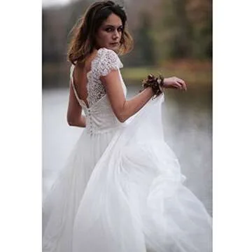 Elegant SIQINZHENG A Line Wedding Dress - Double V-Neck