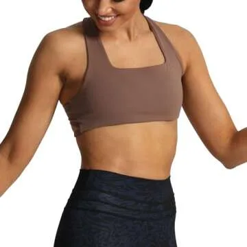 Aoxjox Women's Workout Sports Bras Square Neck Emma Cross Back Fitness Padded Training Gym Bra Yoga Crop Tank Top (Fudge Coffee, Medium)
