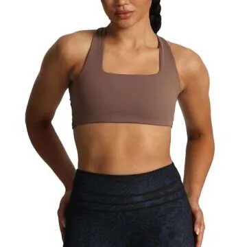 Aoxjox Women's Workout Sports Bras Square Neck Emma Cross Back Fitness Padded Training Gym Bra Yoga Crop Tank Top (Fudge Coffee, Medium)