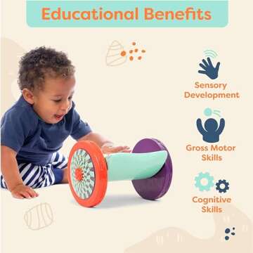 B. toys - Baby Toys Mirror with Rolling Sensory Wheels - Interactive Roly-Poly Mirror for Tummy Time & Crawling - Early Learning for Infant Development - 0+ Months