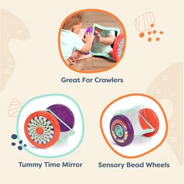 B. toys - Baby Toys Mirror with Rolling Sensory Wheels - Interactive Roly-Poly Mirror for Tummy Time & Crawling - Early Learning for Infant Development - 0+ Months