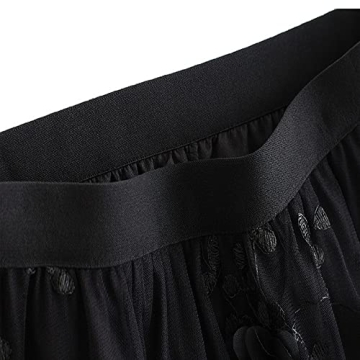 Elegant Qoinied Women's Midi Tulle Skirt with Floral Embroidery