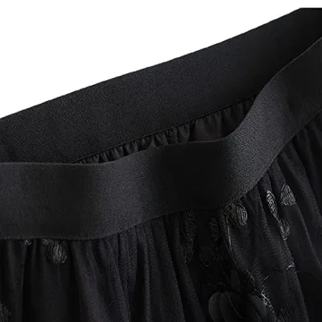 Elegant Qoinied Women's Midi Tulle Skirt with Floral Embroidery