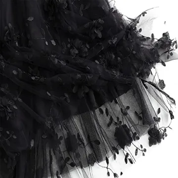 Elegant Qoinied Women's Midi Tulle Skirt with Floral Embroidery