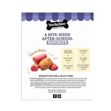 Three Dog Bakery Soft Baked PB&J Bites, Peanut Butter & Strawberry Flavor, Premium Treats for Dogs, ...