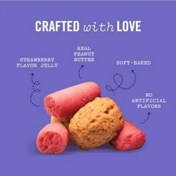 Three Dog Bakery Soft Baked PB&J Bites, Peanut Butter & Strawberry Flavor, Premium Treats for Dogs, 13 Ounce Box, brown (320035)
