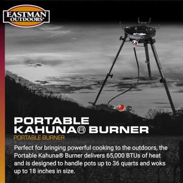 Eastman Outdoors 90411 Portable Kahuna Burner with XL Pot and Wok Brackets with Adjustable and Removable Legs, Black, Pack of 1