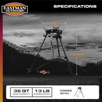 Eastman Outdoors 90411 Portable Kahuna Burner with XL Pot and Wok Brackets with Adjustable and Removable Legs, Black, Pack of 1