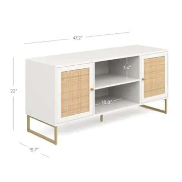 Nathan James Mina Modern TV Stand, Entertainment Cabinet, Console with a Natural Rattan Storage Door...