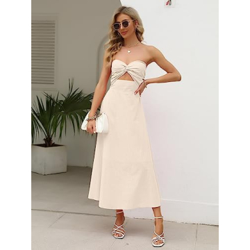 Stylish LILLUSORY Women Linen Midi Dress in Apricot