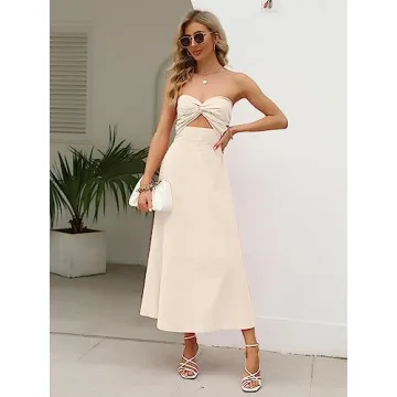 Stylish LILLUSORY Women Linen Midi Dress in Apricot