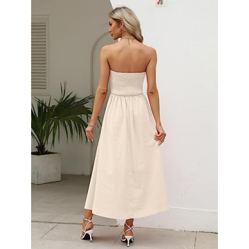 Stylish LILLUSORY Women Linen Midi Dress in Apricot