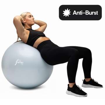 Femeo® Exercise Ball for Yoga, Stability, Pregnancy Pilates & Birthing | 100 Page Book | Over 50 Workout Exercises | Anti Burst Ice Blue 65cm