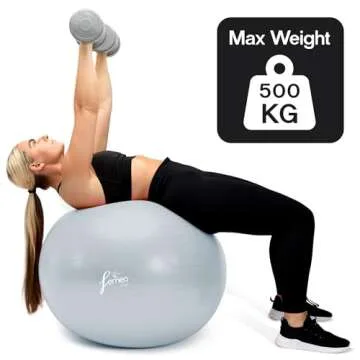 Femeo® Exercise Ball for Yoga, Stability, Pregnancy Pilates & Birthing | 100 Page Book | Over 50 Workout Exercises | Anti Burst Ice Blue 65cm