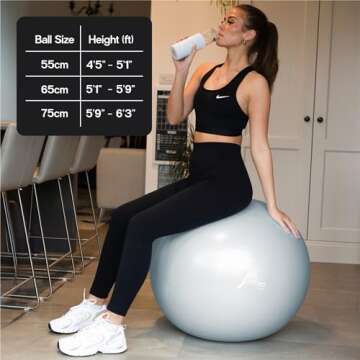 Femeo® Exercise Ball for Yoga, Stability, Pregnancy Pilates & Birthing | 100 Page Book | Over 50 Workout Exercises | Anti Burst Ice Blue 65cm