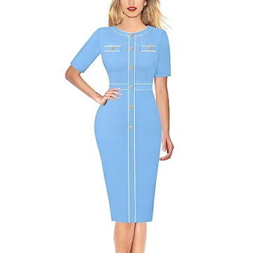 VFSHOW Womens Professional Work Buttons Patchwork Business Office Interview Party Cocktail Bodycon F...