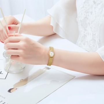 BERNY Gold Watches for Women Vintage Bracelet Wrist Watch Luxury Small Ladies Oval Quartz Watch with Tools Included(White Dial)