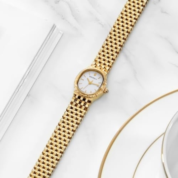 BERNY Gold Watches for Women Vintage Bracelet Wrist Watch Luxury Small Ladies Oval Quartz Watch with Tools Included(White Dial)