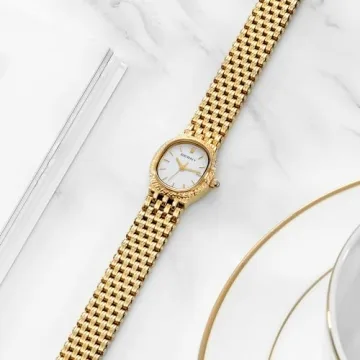 BERNY Gold Watches for Women Vintage Bracelet Wrist Watch Luxury Small Ladies Oval Quartz Watch with Tools Included(White Dial)