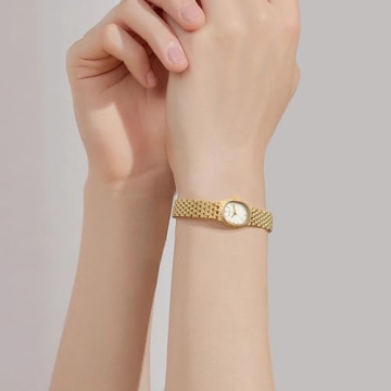 BERNY Gold Watches for Women Vintage Bracelet Wrist Watch Luxury Small Ladies Oval Quartz Watch with Tools Included(White Dial)