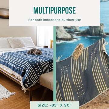 Sand Cloud Oversized Throw Blanket - 100% Organic Turkish Cotton & Heavy Weight Jacquard Weave - Soft, Comfy & Cozy Large Beach Blanket for Comfort & Style - 85" x 90" - Checkmate Party