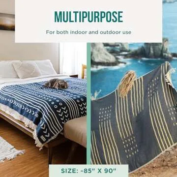 Sand Cloud Oversized Throw Blanket - 100% Organic Turkish Cotton & Heavy Weight Jacquard Weave - Soft, Comfy & Cozy Large Beach Blanket for Comfort & Style - 85" x 90" - Checkmate Party