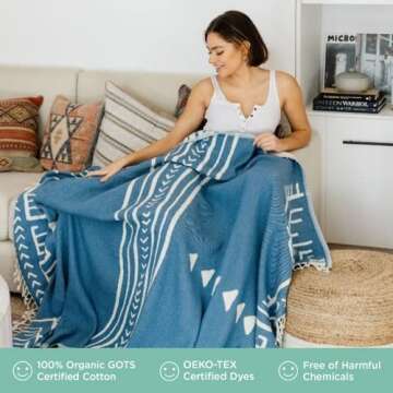 Sand Cloud Oversized Throw Blanket - 100% Organic Turkish Cotton & Heavy Weight Jacquard Weave - Soft, Comfy & Cozy Large Beach Blanket for Comfort & Style - 85" x 90" - Checkmate Party