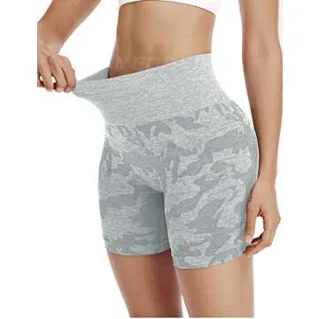 YEOREO Women Seamless Camo Shorts High Waisted Gym Yoga Workout Grey XS