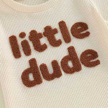 Embroidery Baby Boy Clothes Summer Short Sleeve Little Dude Print T-Shirt Tops Short Set Waffle Knit Outfit (Apricot Little Dude, 12-18 Months)