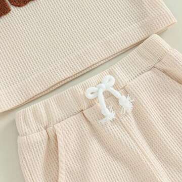 Embroidery Baby Boy Clothes Summer Short Sleeve Little Dude Print T-Shirt Tops Short Set Waffle Knit Outfit (Apricot Little Dude, 12-18 Months)