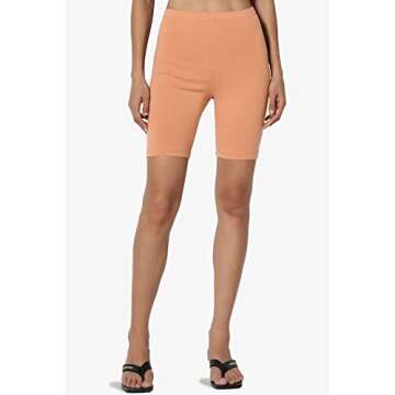 Women's Cotton Mid Thigh High Waist Active Short Leggings Butter Orange M