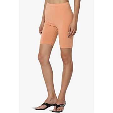 Women's Cotton Mid Thigh High Waist Active Short Leggings Butter Orange M