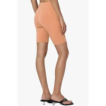 Women's Cotton Mid Thigh High Waist Active Short Leggings Butter Orange M