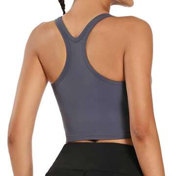 Nanomi Beauty Women Removable Padded Sports Bras Workout Running Yoga Tank Tops(Lilac-Grey,Medium)