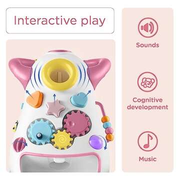 KÜB Baby & Toddler Push Walker, Interactive Sound & Light Effect Musical Montessori Activity Center, Adjustable Speed Wheel, Safe & Stable, Fun Gift for Boy and Girl Learning to Stand & Walk, Pink
