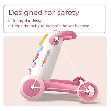 KÜB Baby & Toddler Push Walker, Interactive Sound & Light Effect Musical Montessori Activity Center, Adjustable Speed Wheel, Safe & Stable, Fun Gift for Boy and Girl Learning to Stand & Walk, Pink