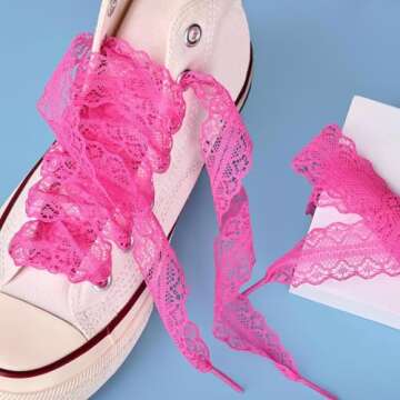 Olukssck 2 Pairs Flat Laces Shoelaces, 3CM Wide Fancy Ribbon Shoe Laces for Sneakers, Hot Pink, 55inch(140cm)