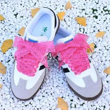 Olukssck 2 Pairs Flat Laces Shoelaces, 3CM Wide Fancy Ribbon Shoe Laces for Sneakers, Hot Pink, 55inch(140cm)