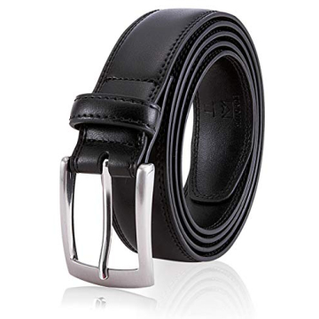 MILORDE Black Leather Belt Men, Fashion & Classic Design for Dress and Causal (Size 38 (Waist 36), B...