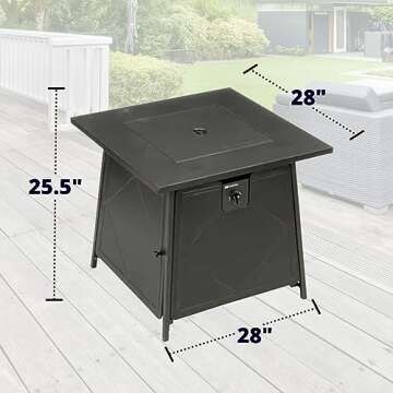 Four Seasons Courtyard 28" Steel 50K BTU Smokeless Propane Gas Fire Pit Square Table Fireplace for O...