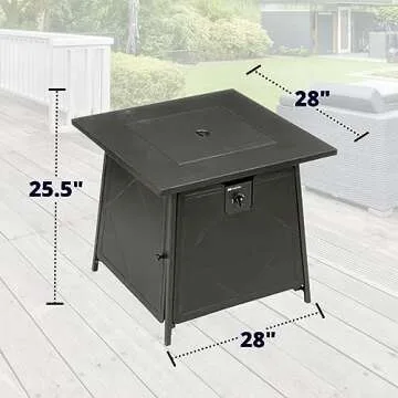 Four Seasons Courtyard 28" Steel 50K BTU Smokeless Propane Gas Fire Pit Square Table Fireplace for O...