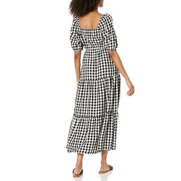 The Drop Women's Anaya Square Neck Cut-out Tiered Maxi Dress, Black/Whisper White, L