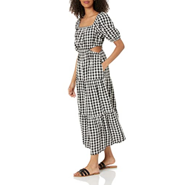 The Drop Women's Anaya Square Neck Cut-out Tiered Maxi Dress, Black/Whisper White, L