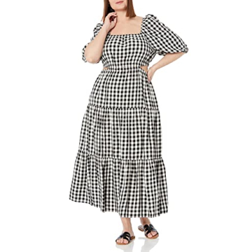 The Drop Women's Anaya Square Neck Cut-out Tiered Maxi Dress, Black/Whisper White, L