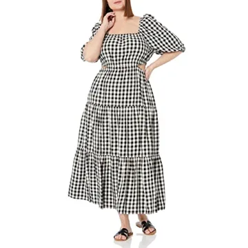 The Drop Women's Anaya Square Neck Cut-out Tiered Maxi Dress, Black/Whisper White, L