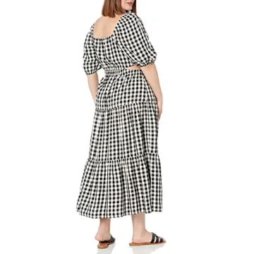 The Drop Women's Anaya Square Neck Cut-out Tiered Maxi Dress, Black/Whisper White, L